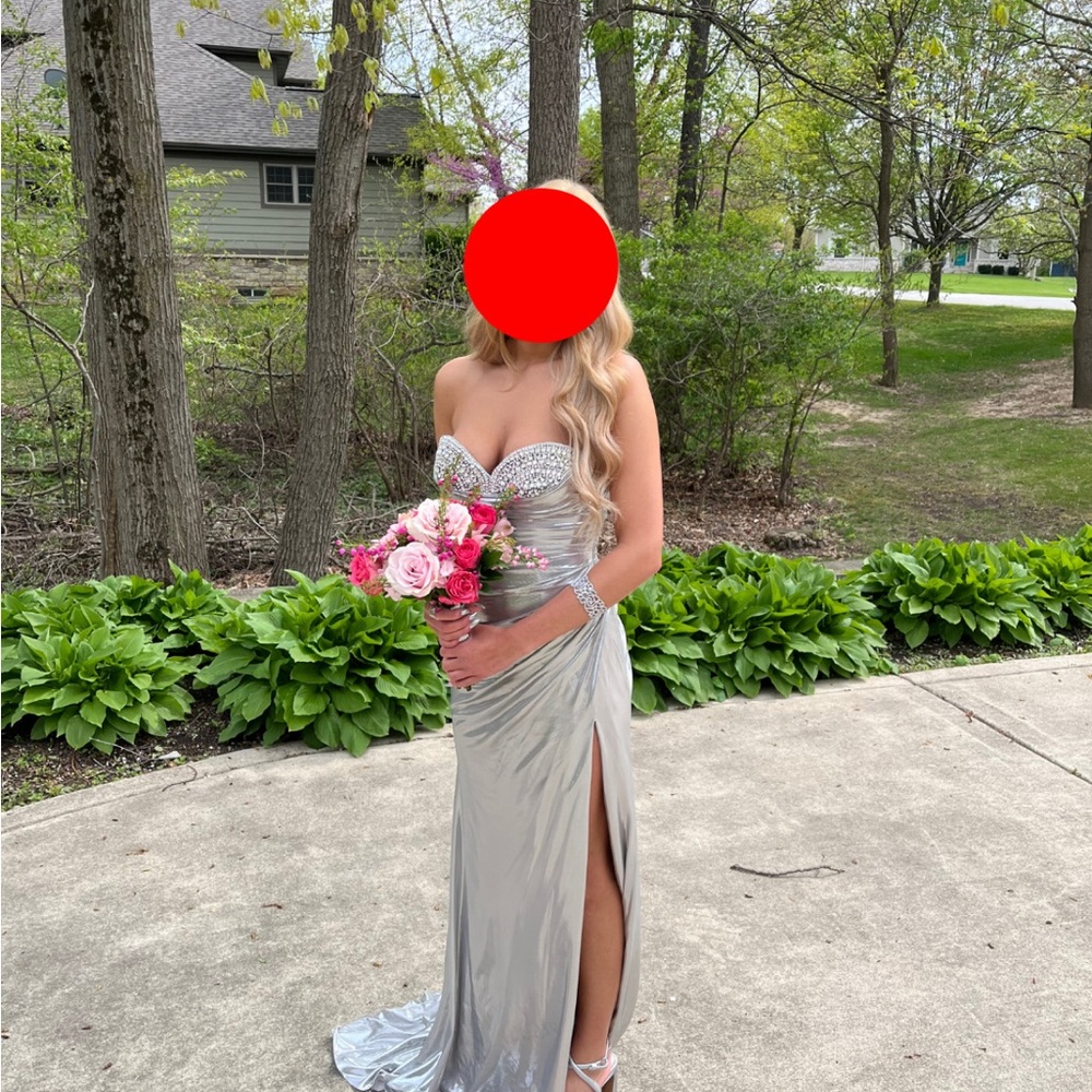Sherri Hill Strapless Silver Gown